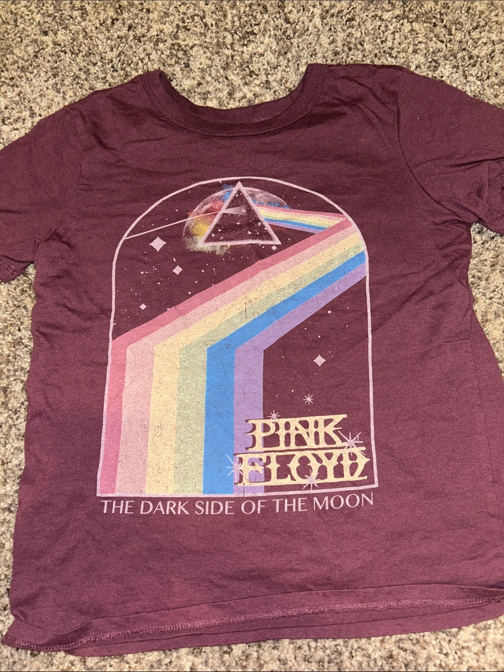 Pink Floyd Maroon Tee with Pastel Rainbow Prism